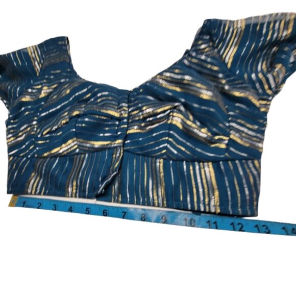 Blue Sequin Sari With Blouse- Ready To Wear Adjustable Elastic Waistband - Picture 11 of 14